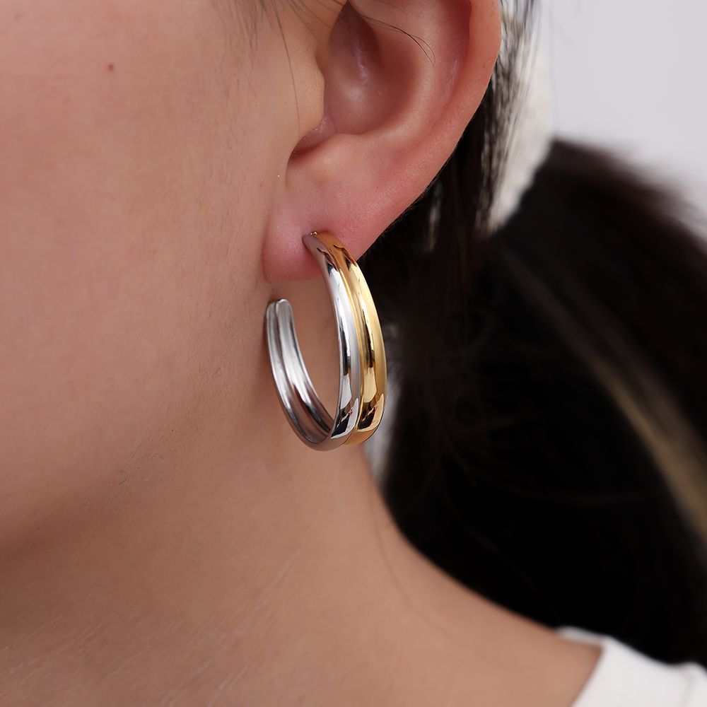 Lila Duo Hoop Earrings - Gold-silver plated