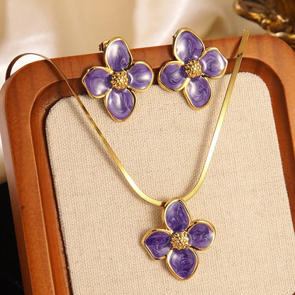 Fleur Necklace and Earrings Set - Gold plated